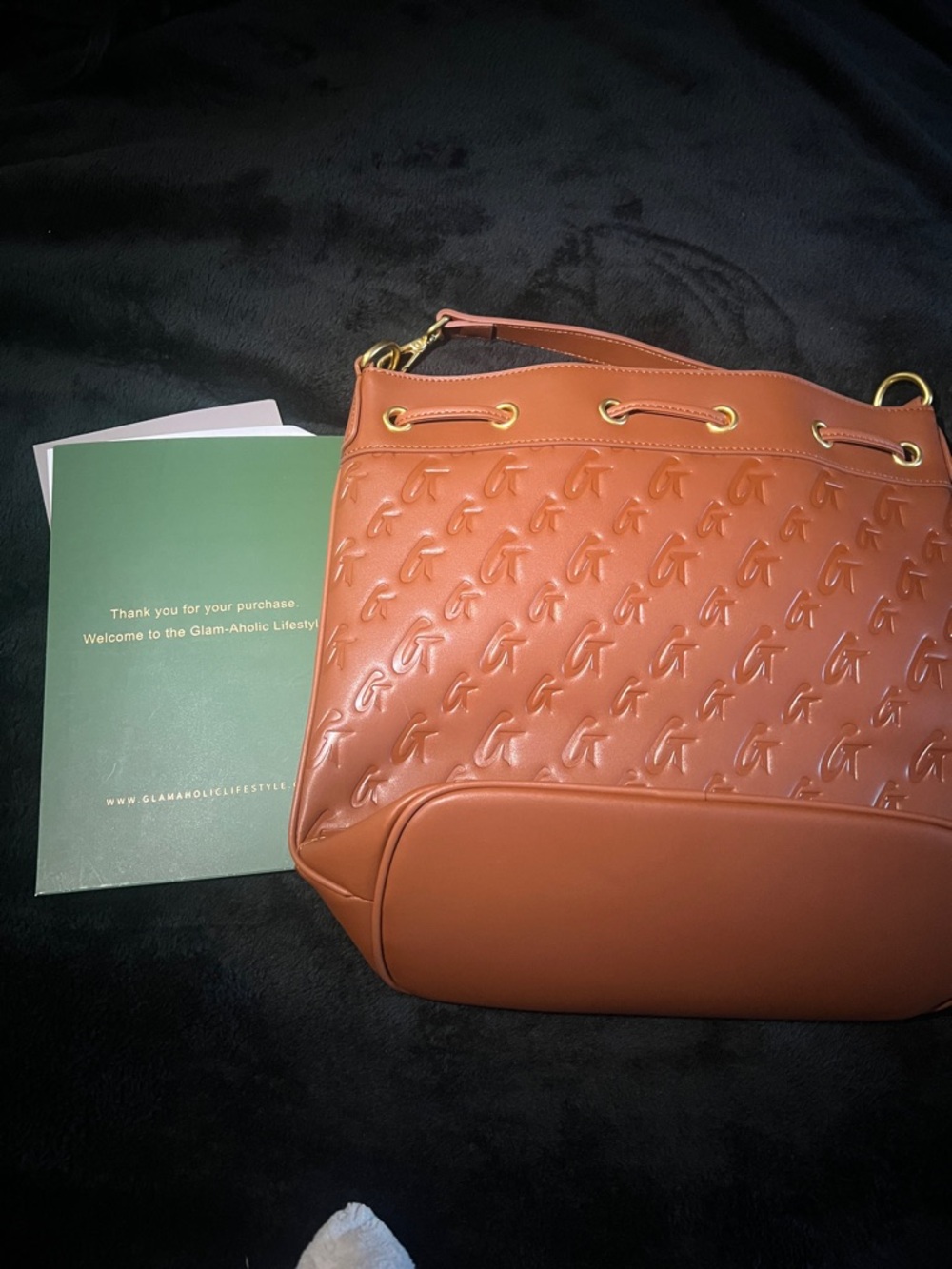 Brown Embossed Drawstring Shoulder Bag - Picture 4 of 6